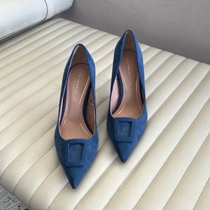 Zara blue suede buckle pump SZ40